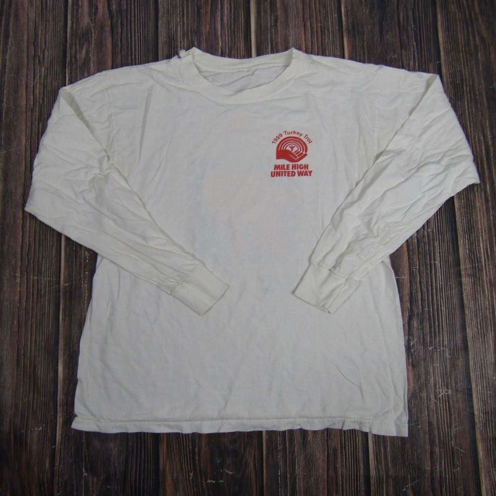 Vintage Mile High United Way Shirt Mens‎ Large Turkey Trot 1999 Long Sleeve 90s